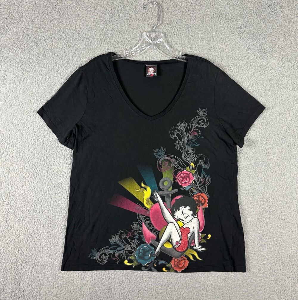 Betty Boop Top Women’s XL Black Tattoo 2008 Y2K Grunge Metal Streetwear